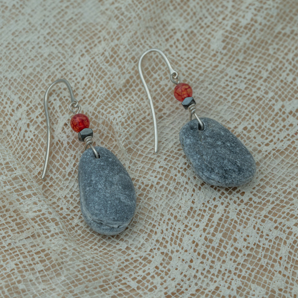 Silver and Grey 2024 Pebble Earrings