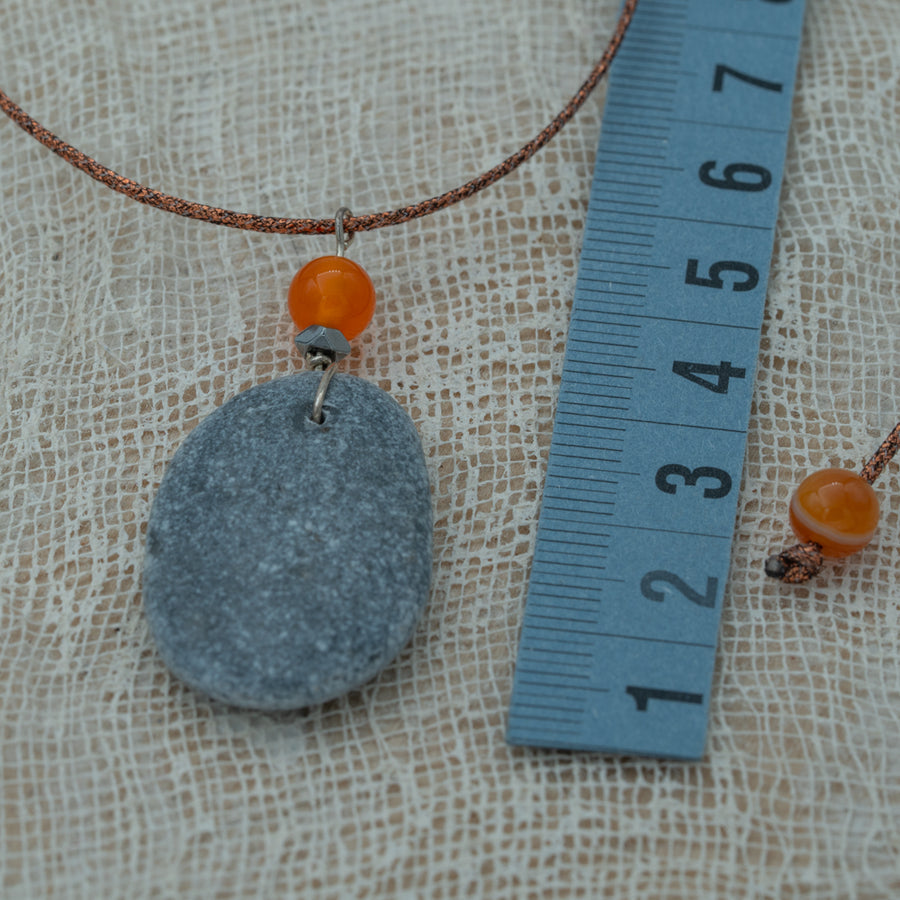 Grey sea pebble pendant with agate