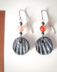 black silver clay earrings withs agate| Inkea art and design