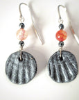 black silver clay earrings withs agate| Inkea art and design