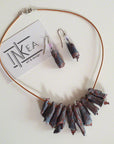 Blue silver terracotta clay necklace - earrings