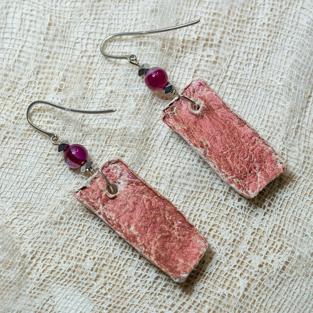 Clay earrings  in red iridescent shades