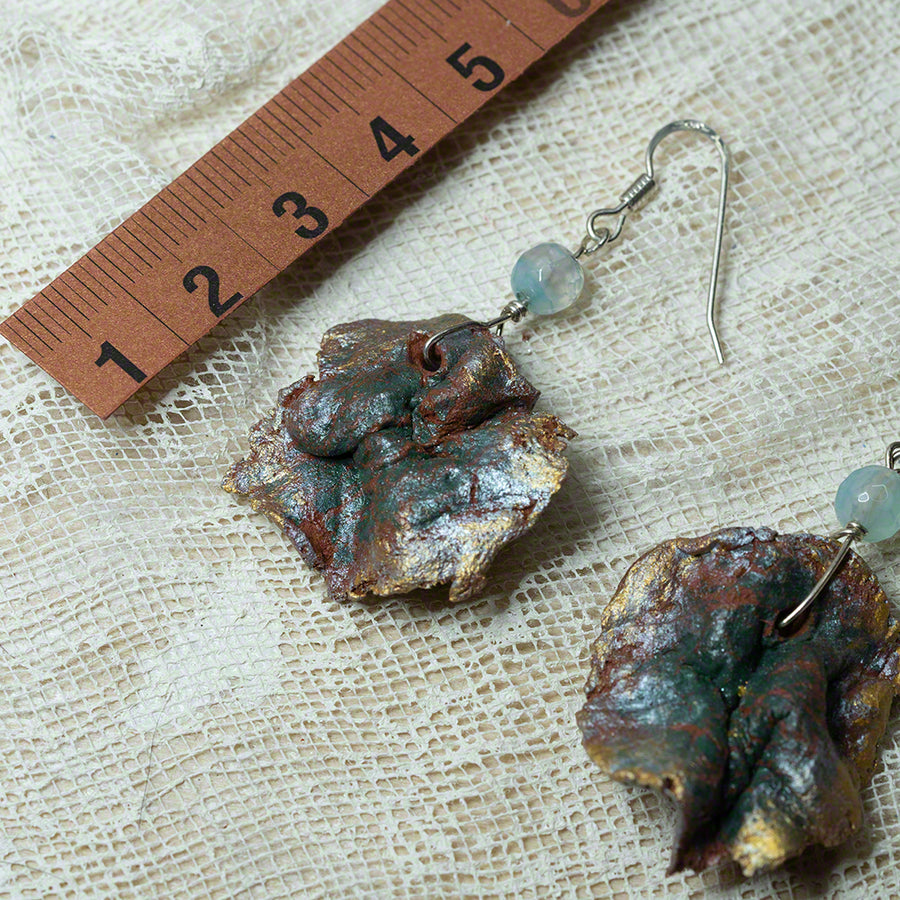 Green gold terracotta irregular clay earrings