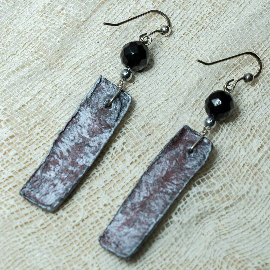 Red silver black clay earrings
