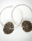 silver hoop earrings with crochet flower