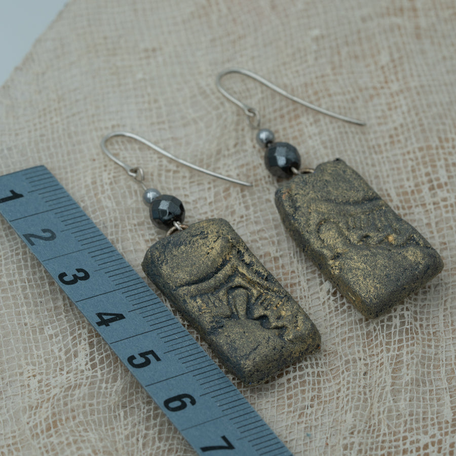 Handmade clay earrings with hematite