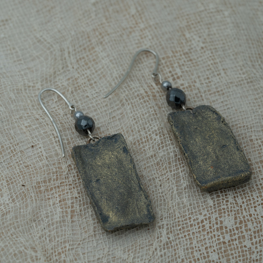 Handmade clay earrings with hematite