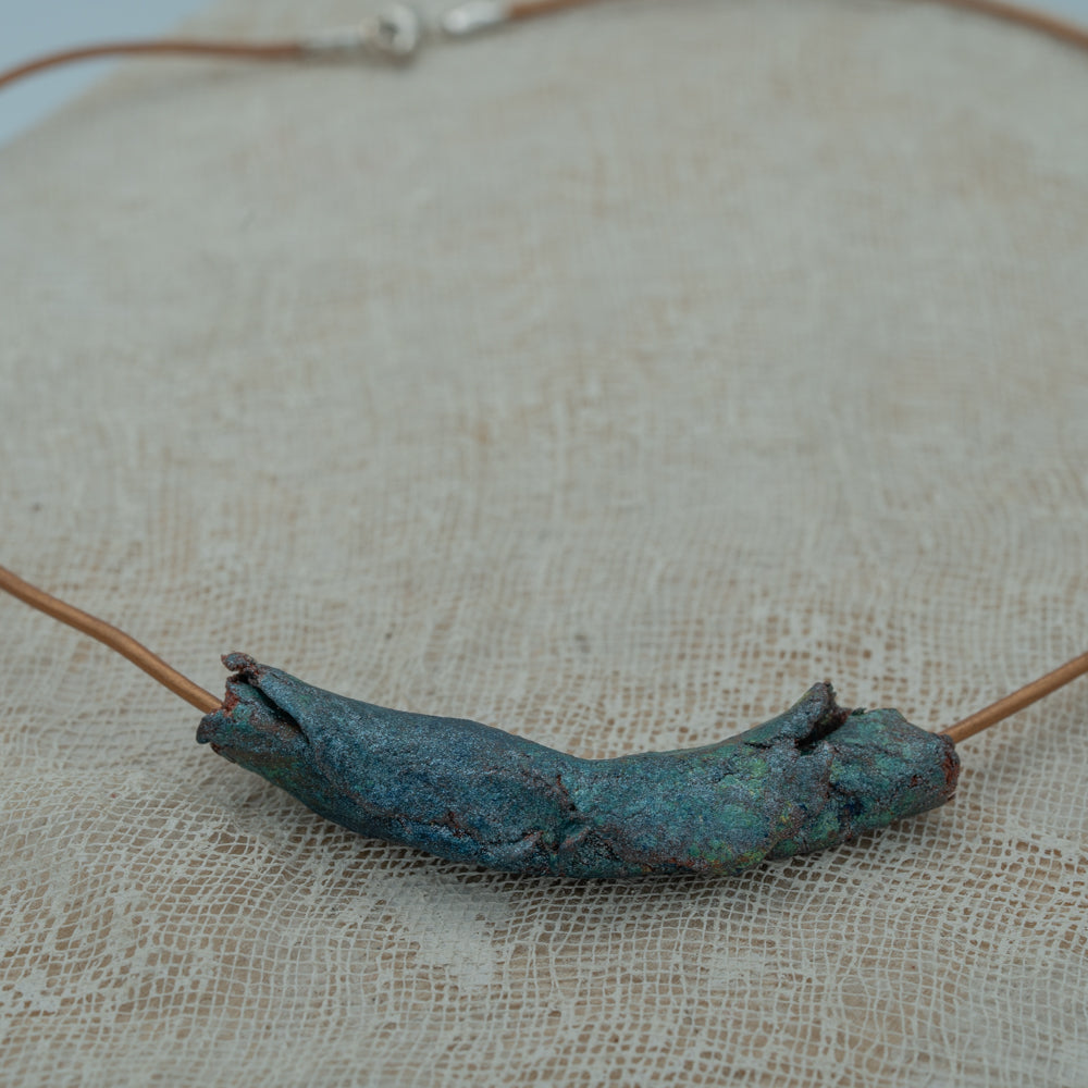 handmade clay pendant blue green shades