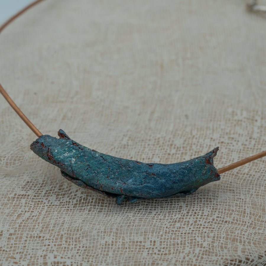 handmade clay pendant blue green shades
