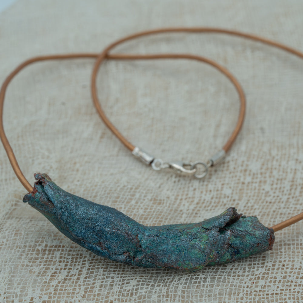 handmade clay pendant blue green shades