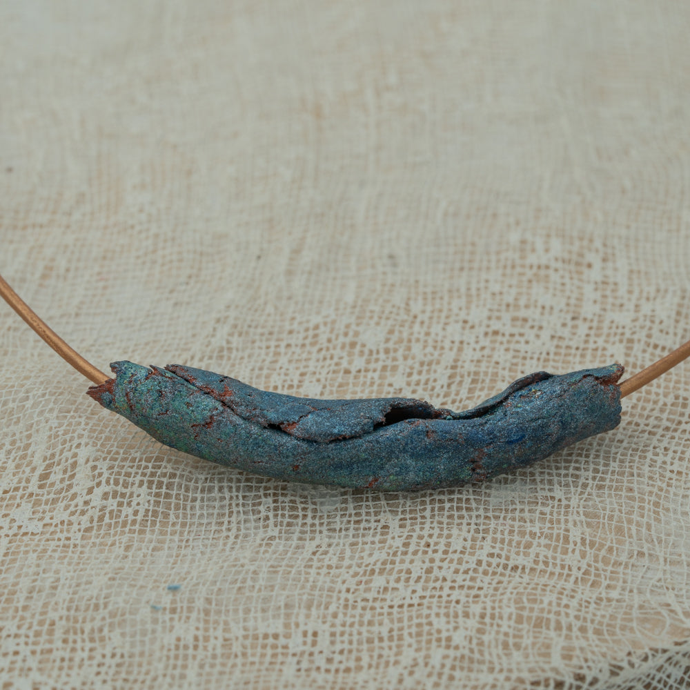 handmade clay pendant blue green shades