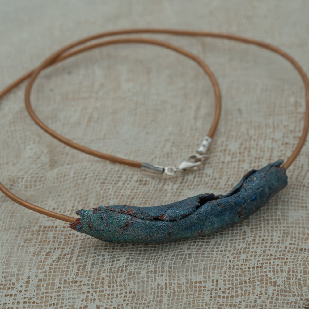 handmade clay pendant blue green shades