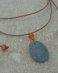 Grey sea pebble pendant with agate