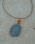 Grey sea pebble pendant with agate