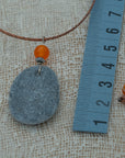 Grey sea pebble pendant with agate