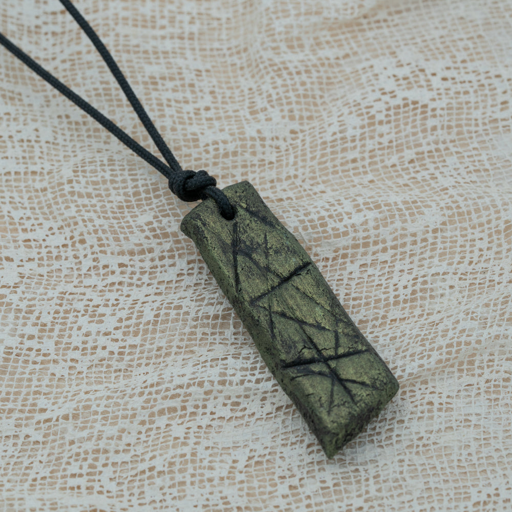 Unisex black - green pendant with clay