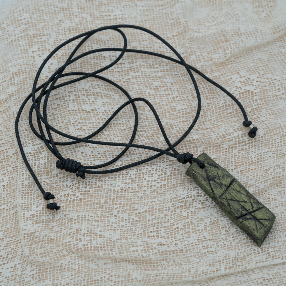 Unisex black - green pendant with clay