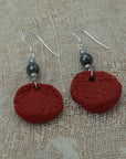 Handmade red clay earrings with hematite