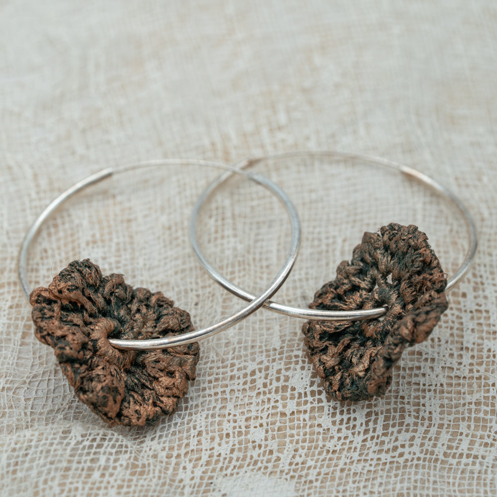 Silver Hoop earrings with crochet flower