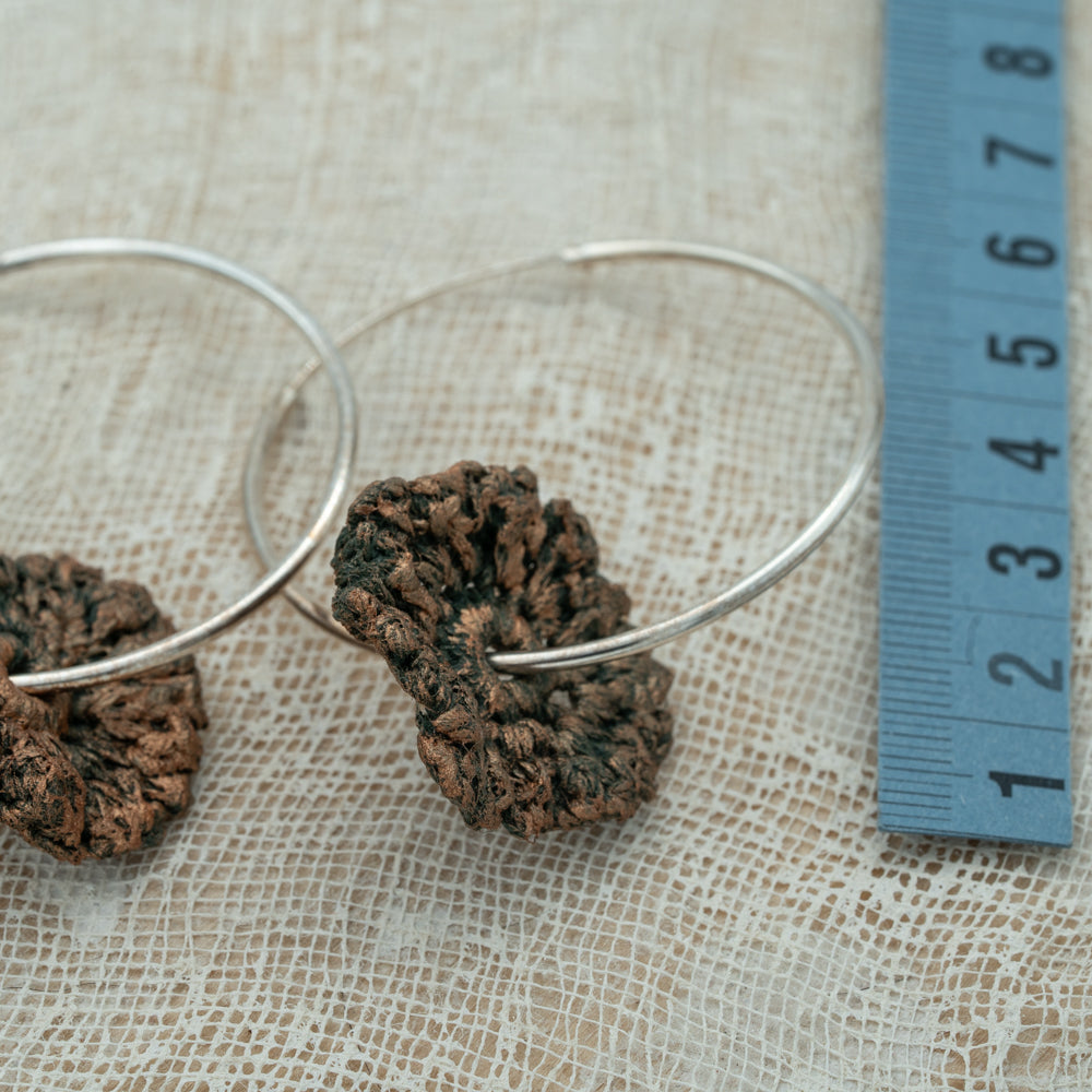 Silver Hoop earrings with crochet flower