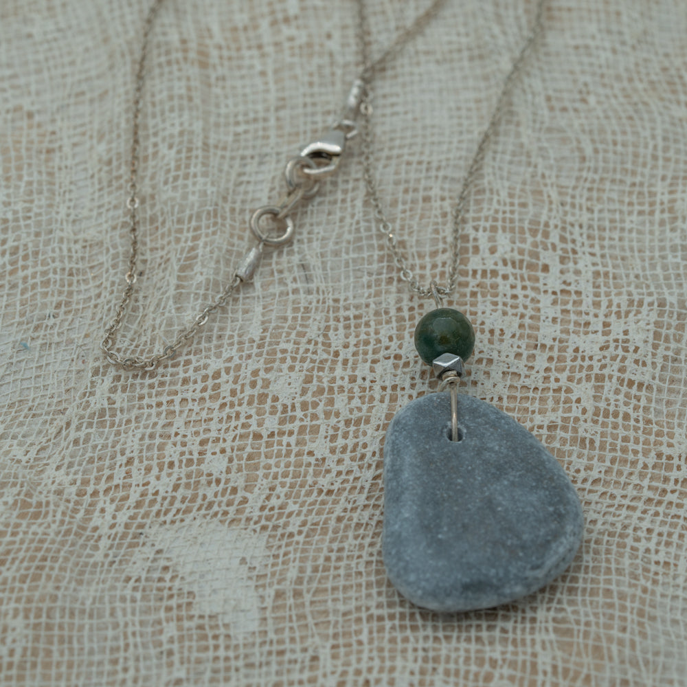 Sea pebble pendant with silver chain