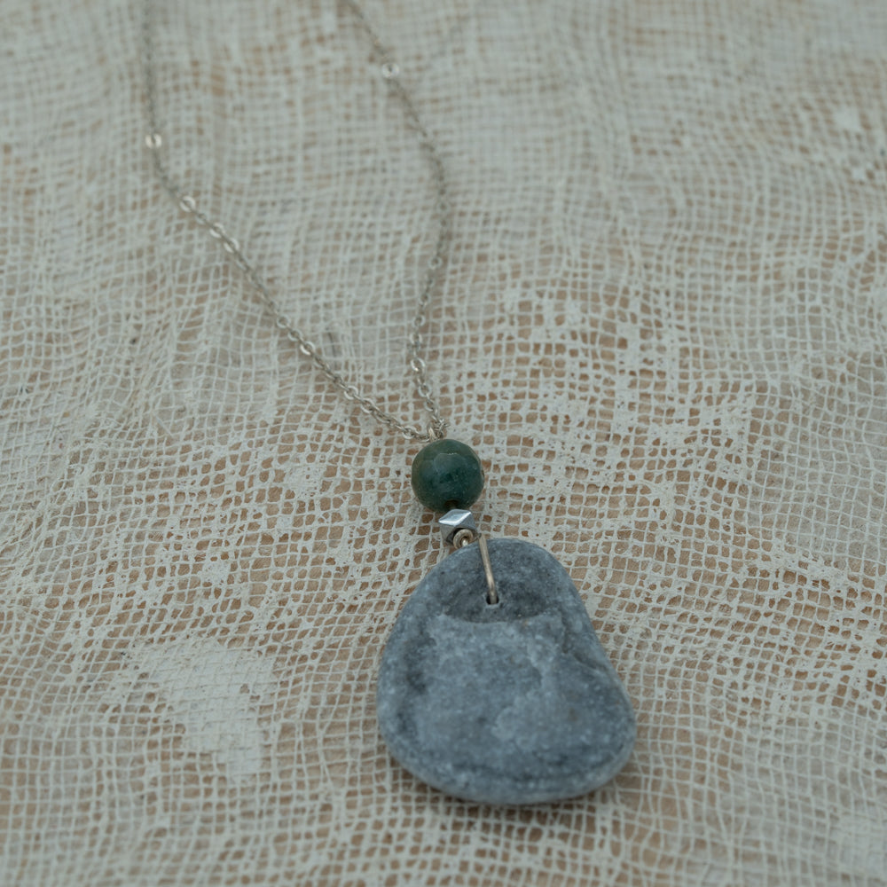 Sea pebble pendant with silver chain