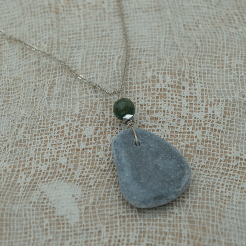 Sea pebble pendant with silver chain