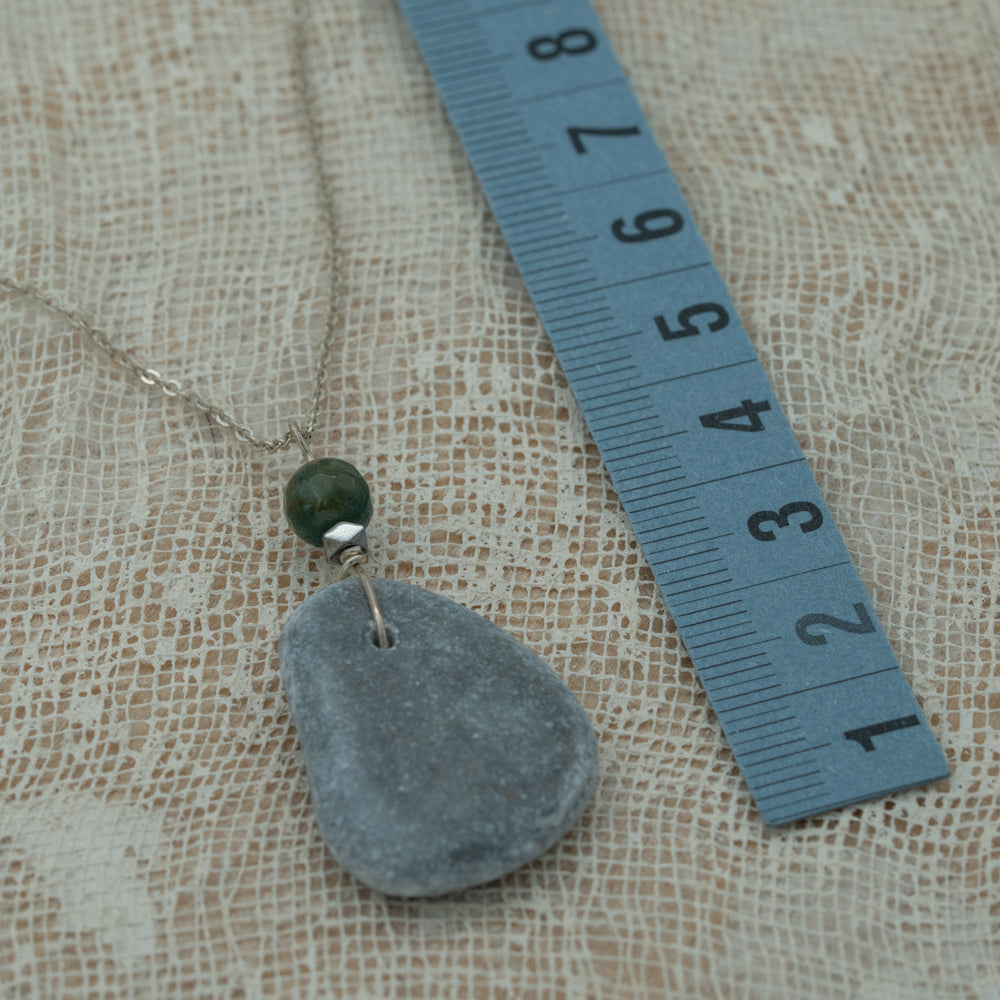 Sea pebble pendant with silver chain