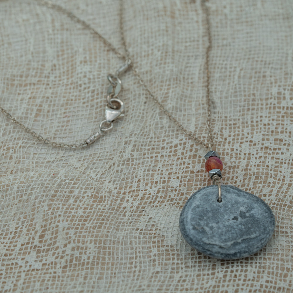 Sea pebble pendant with silver chain