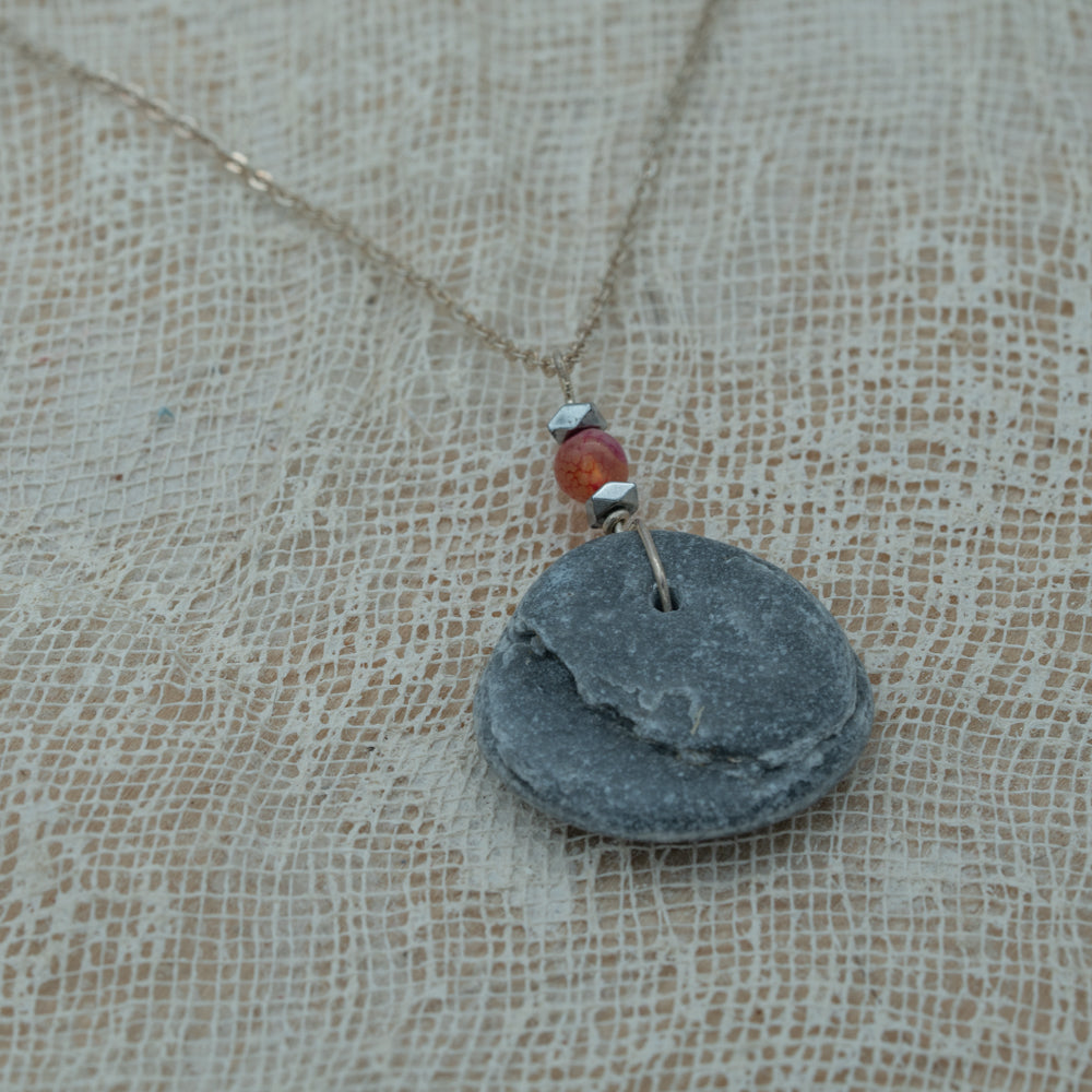 Sea pebble pendant with silver chain