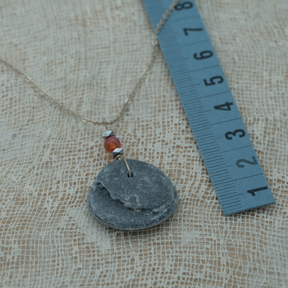 Sea pebble pendant with silver chain