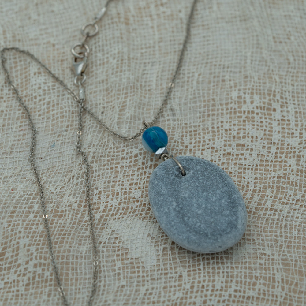 Sea pebble pendant with silver chain