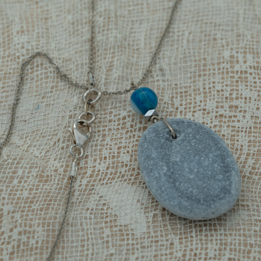 Sea pebble pendant with silver chain