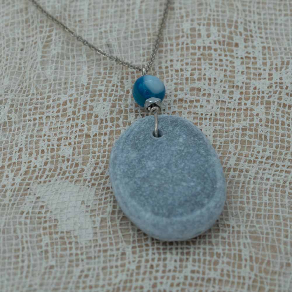 Sea pebble pendant with silver chain