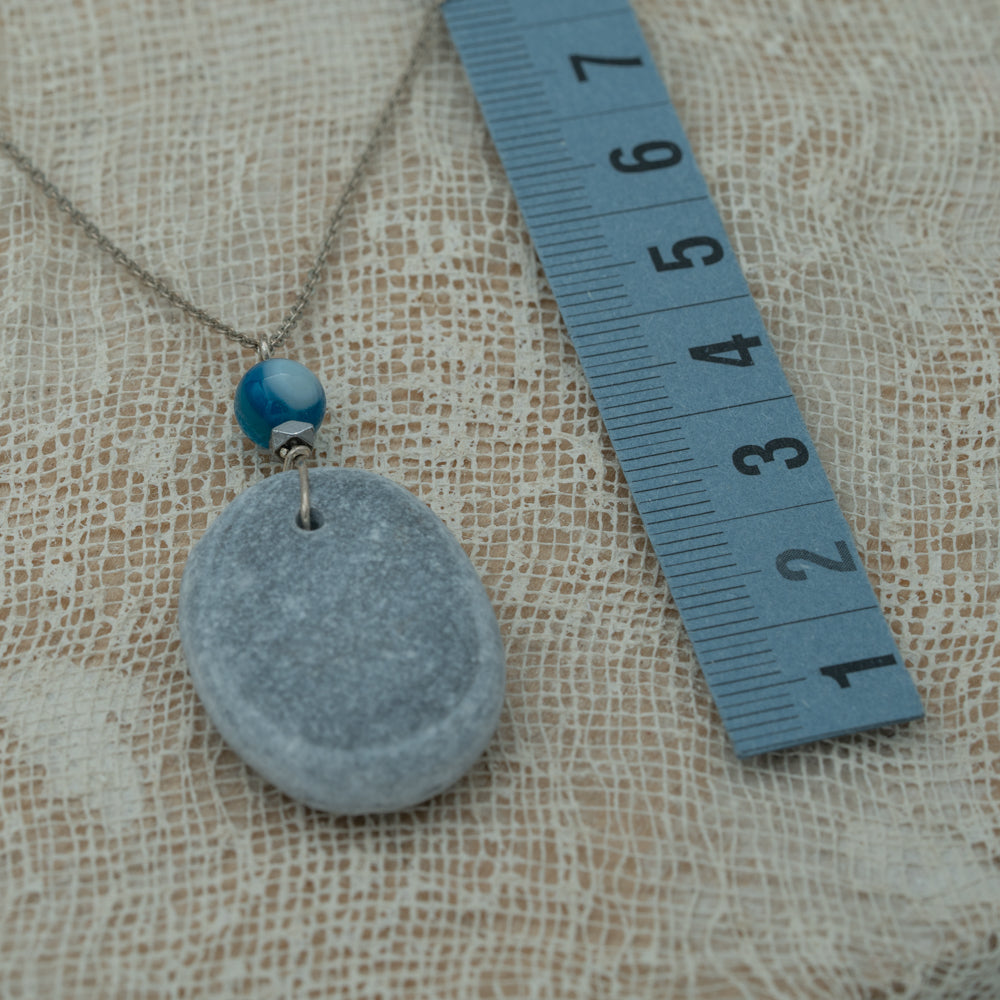 Sea pebble pendant with silver chain