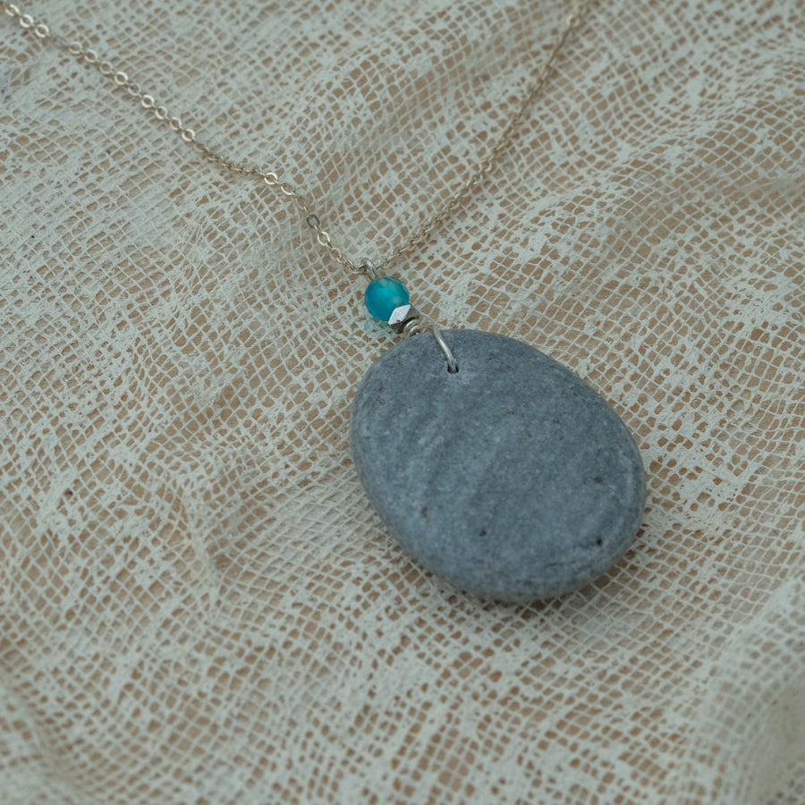 Sea pebble pendant with silver chain