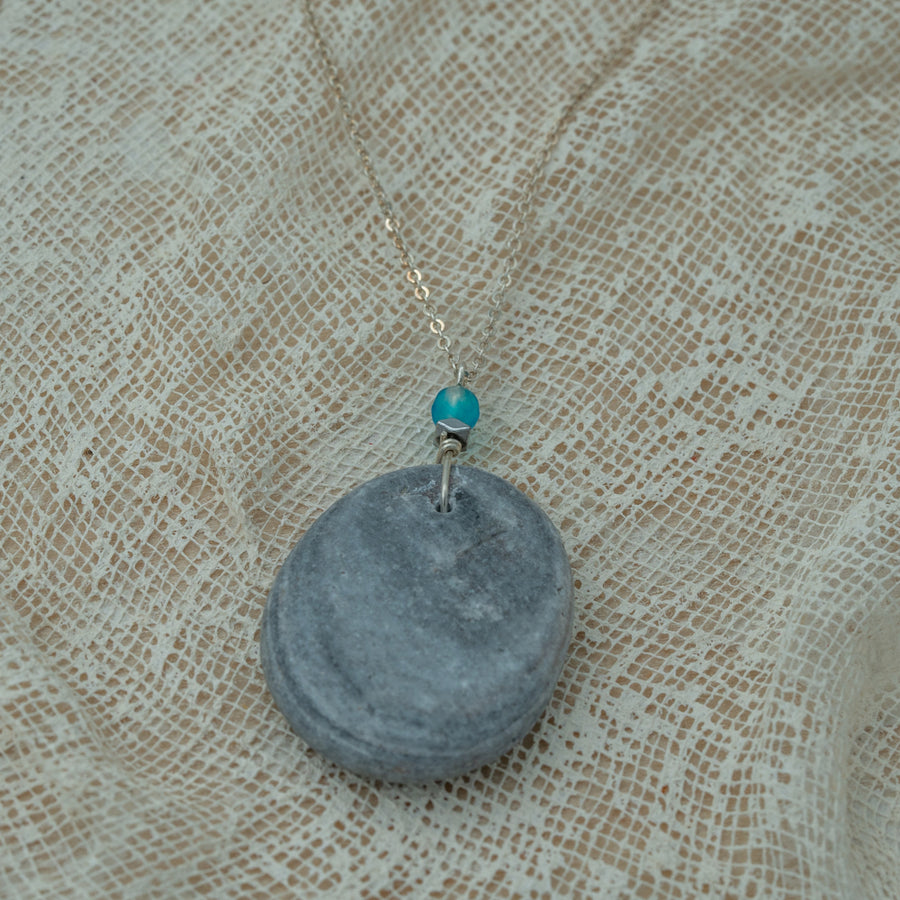 Sea pebble pendant with silver chain