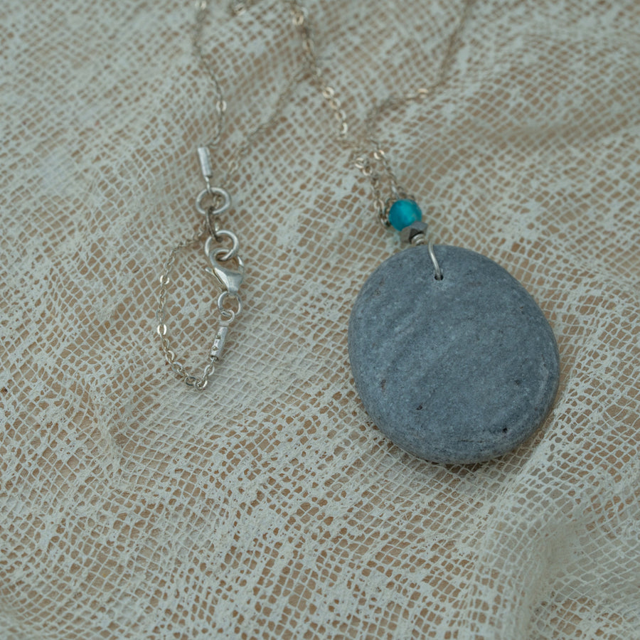 Sea pebble pendant with silver chain