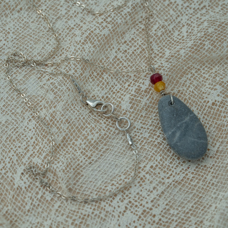 Sea pebble pendant with silver chain