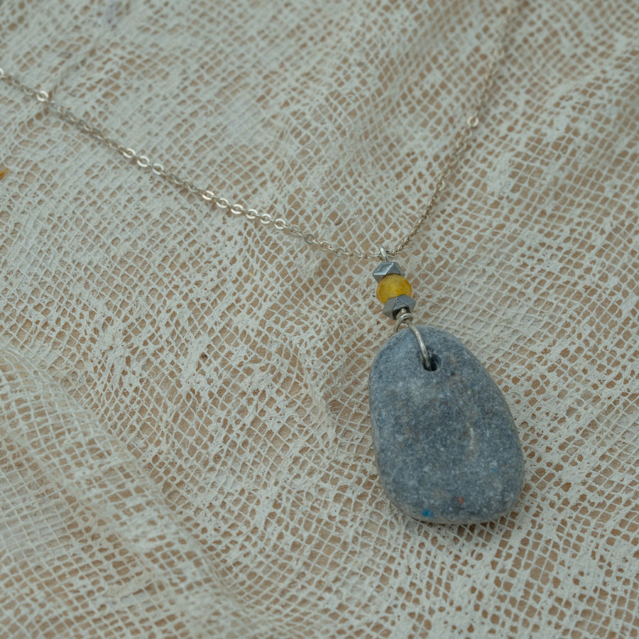 Sea pebble pendant with silver chain