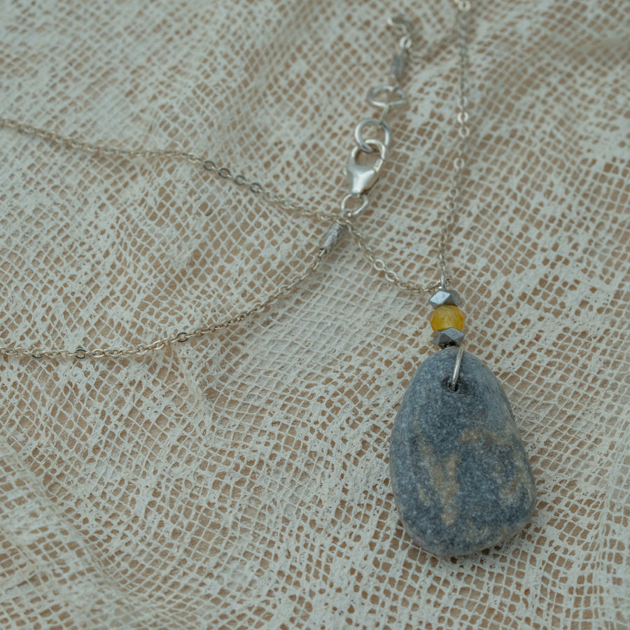 Sea pebble pendant with silver chain