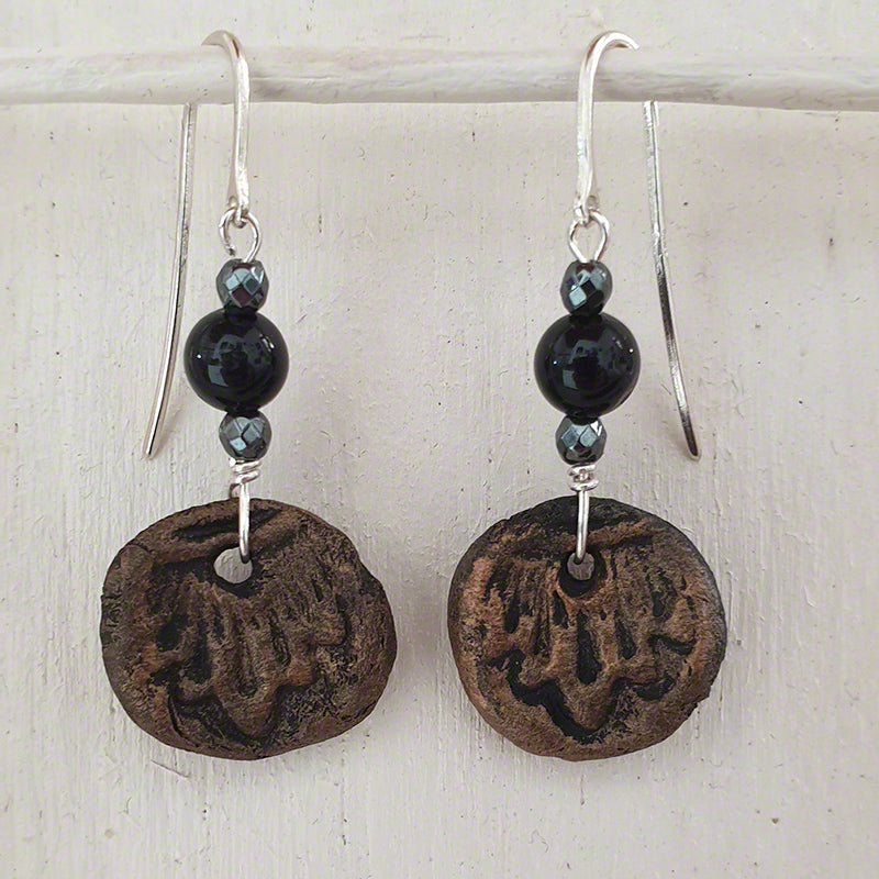 Black – gold handmade clay earrings