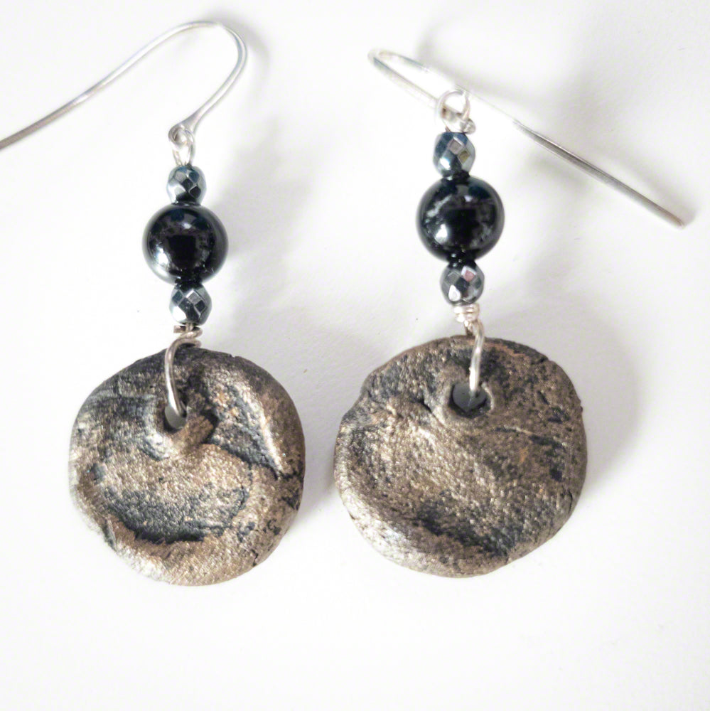 Black – gold handmade clay earrings