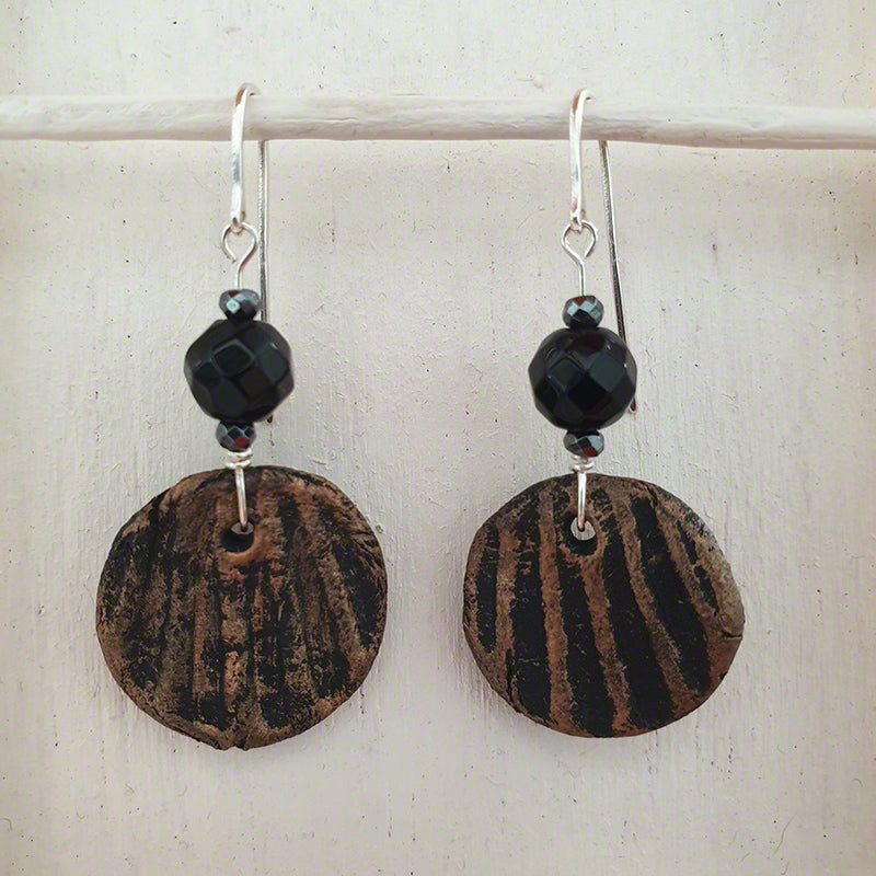 black gold clay earrings