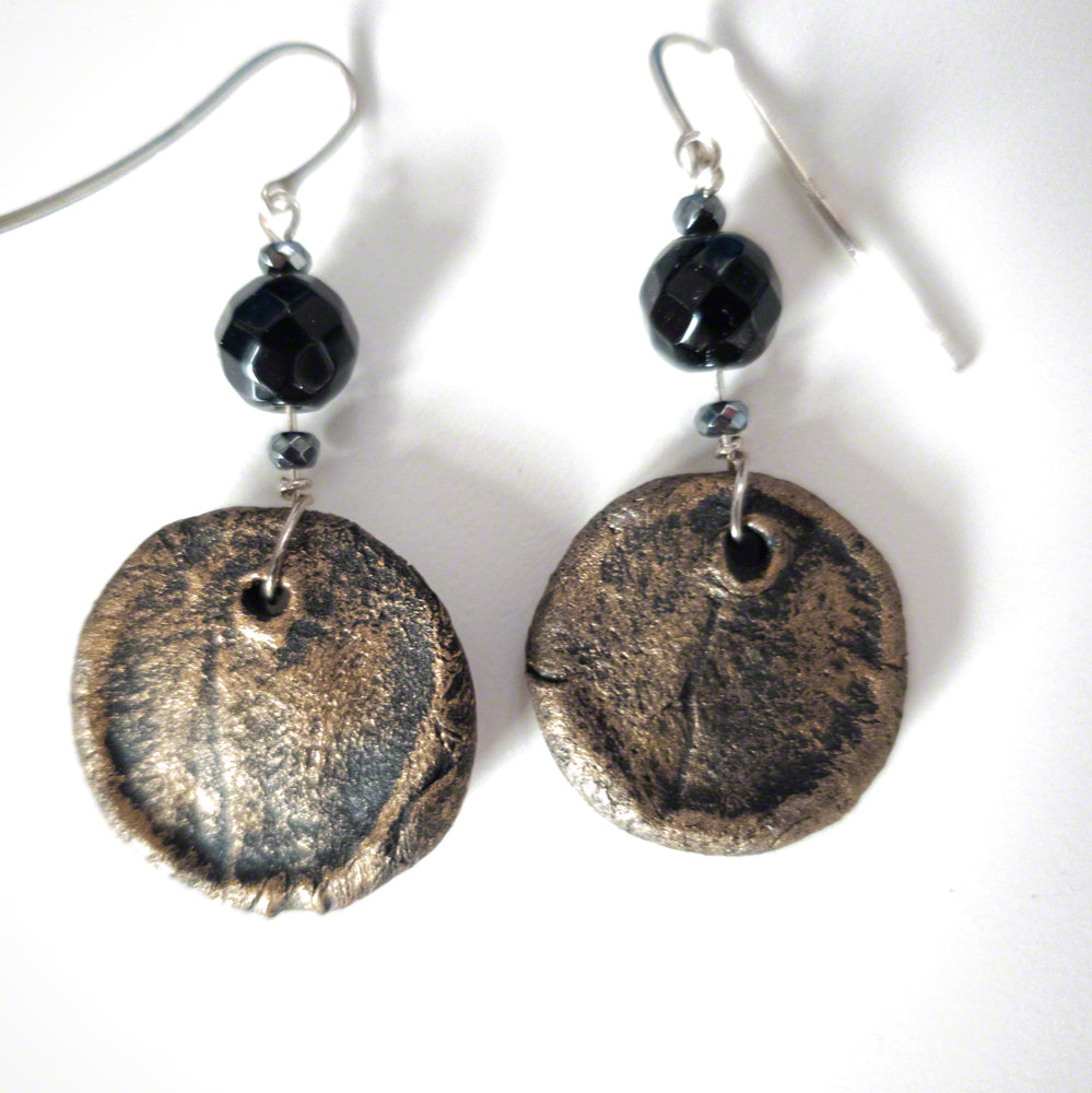 black gold clay earrings