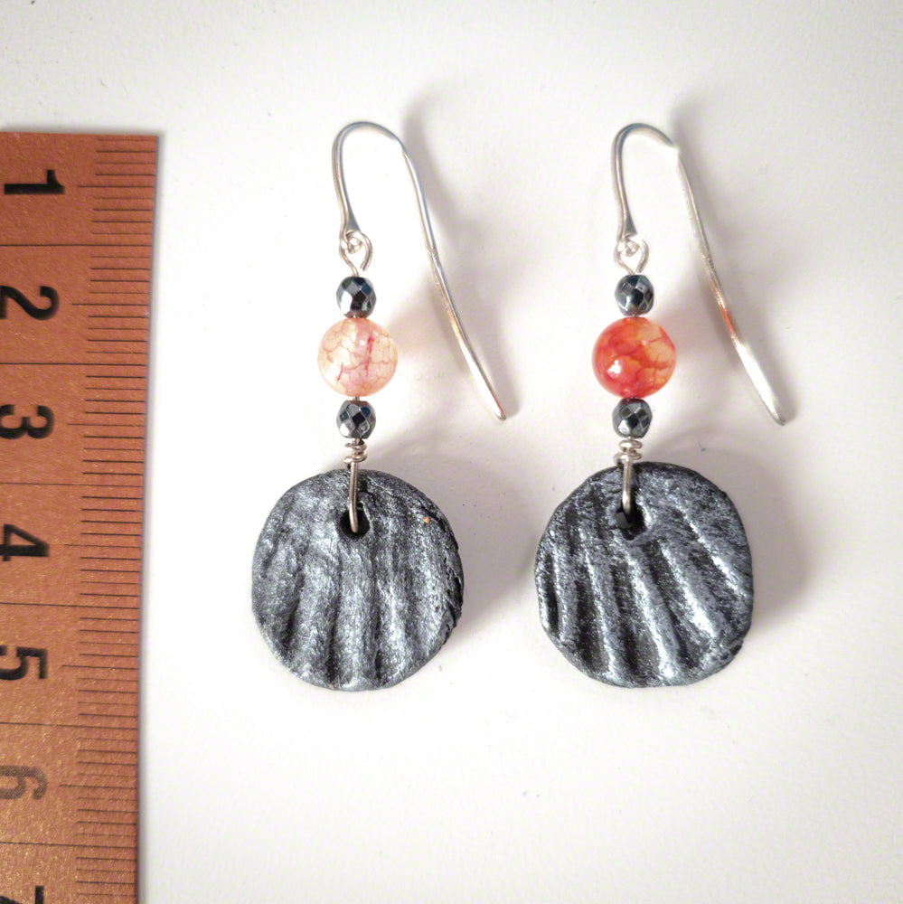 black silver clay earrings withs agate| Inkea art and design