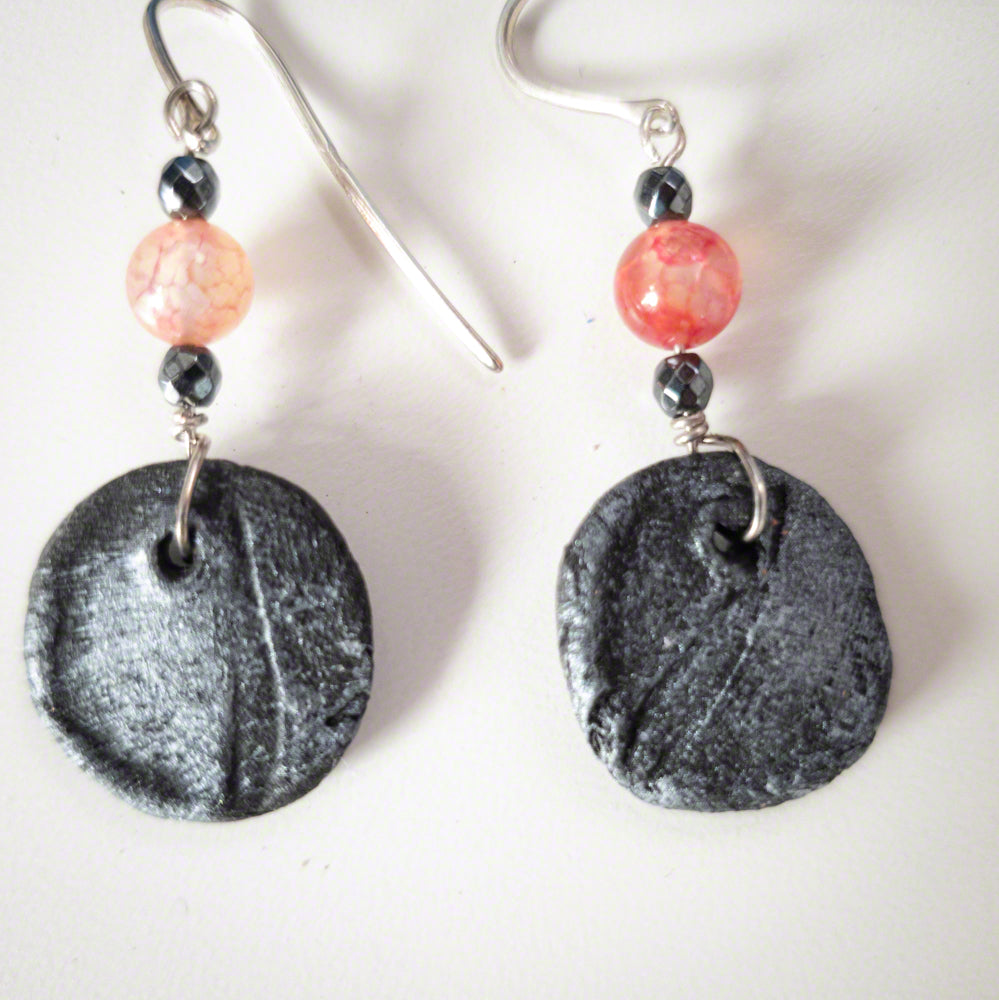 black silver clay earrings withs agate| Inkea art and design