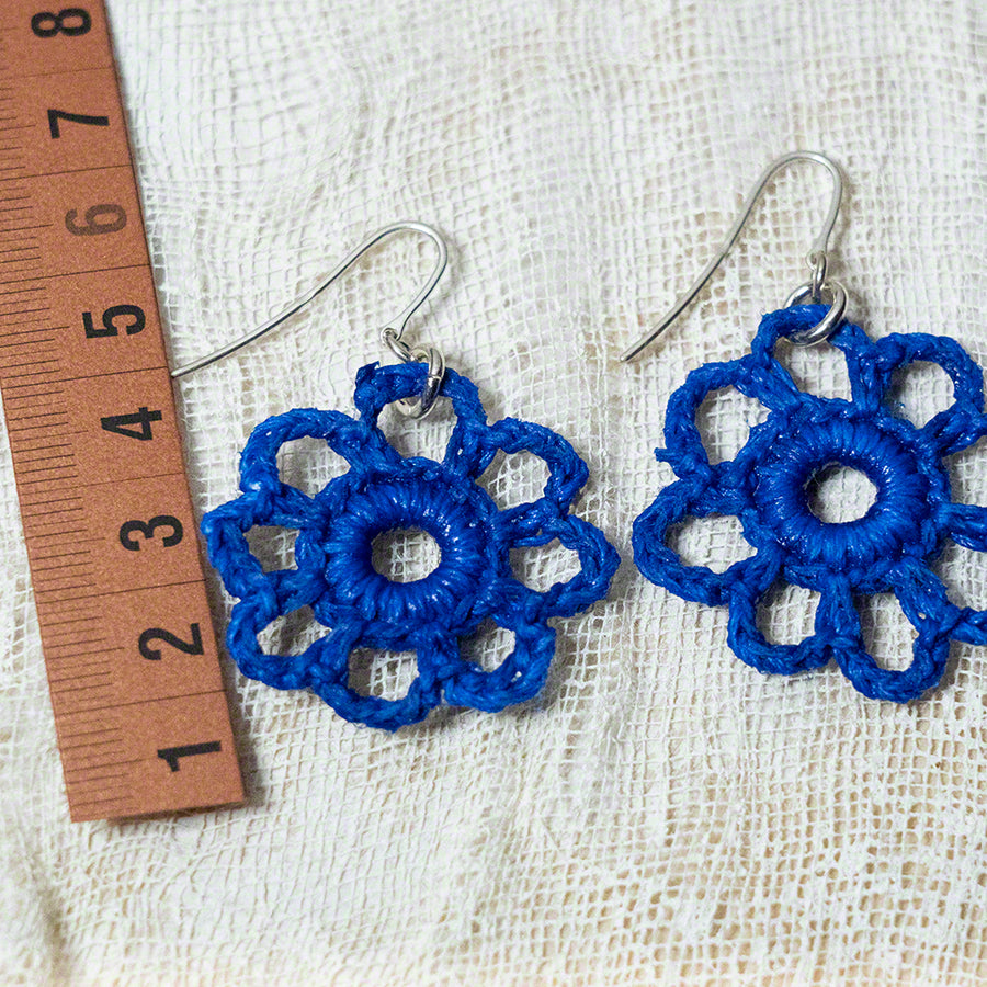 crochet blue earrings flower Inkea