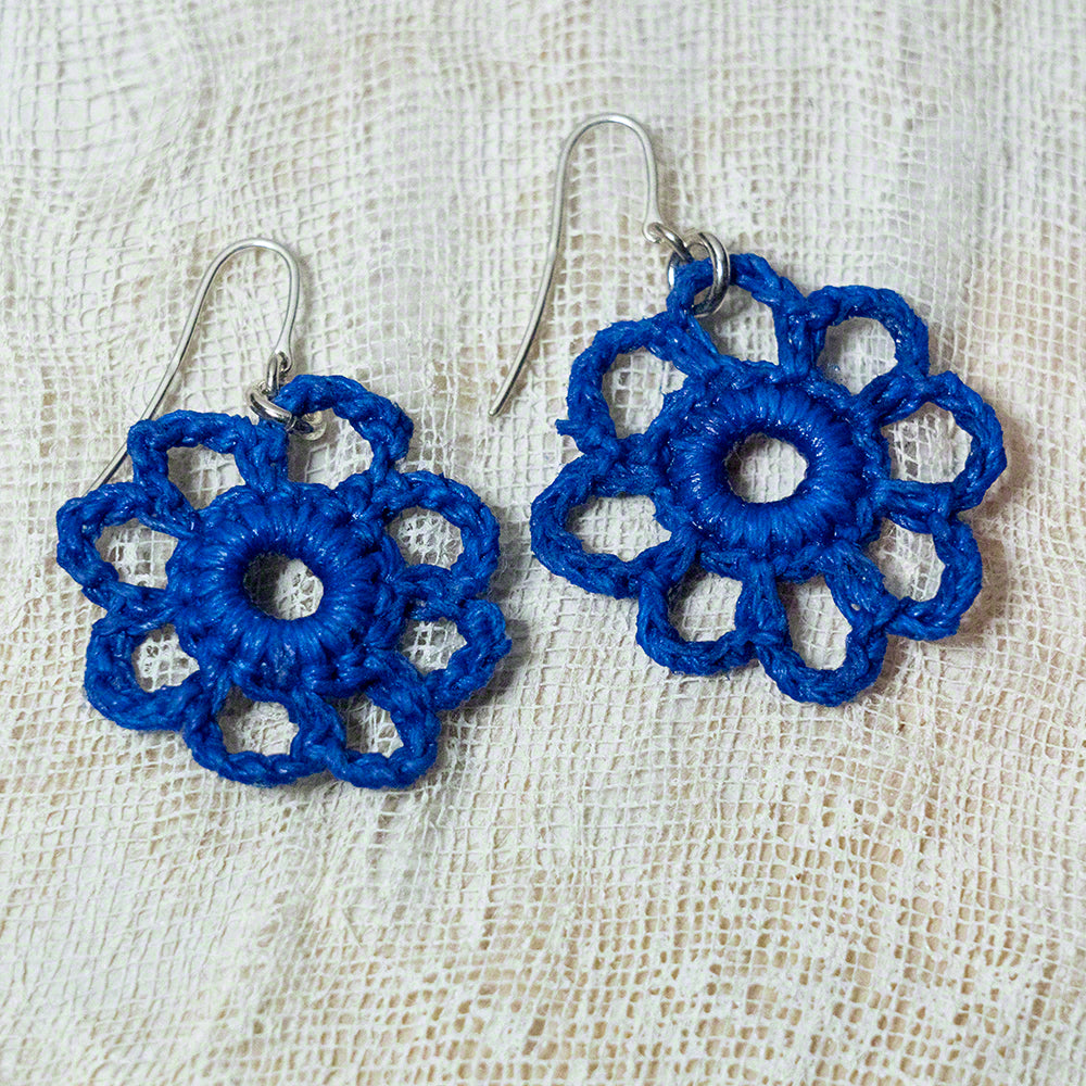 crochet blue earrings flower Inkea