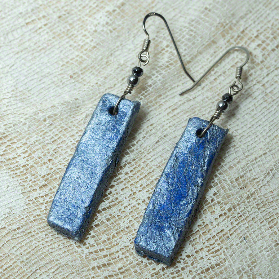 Blue silver clay earrings